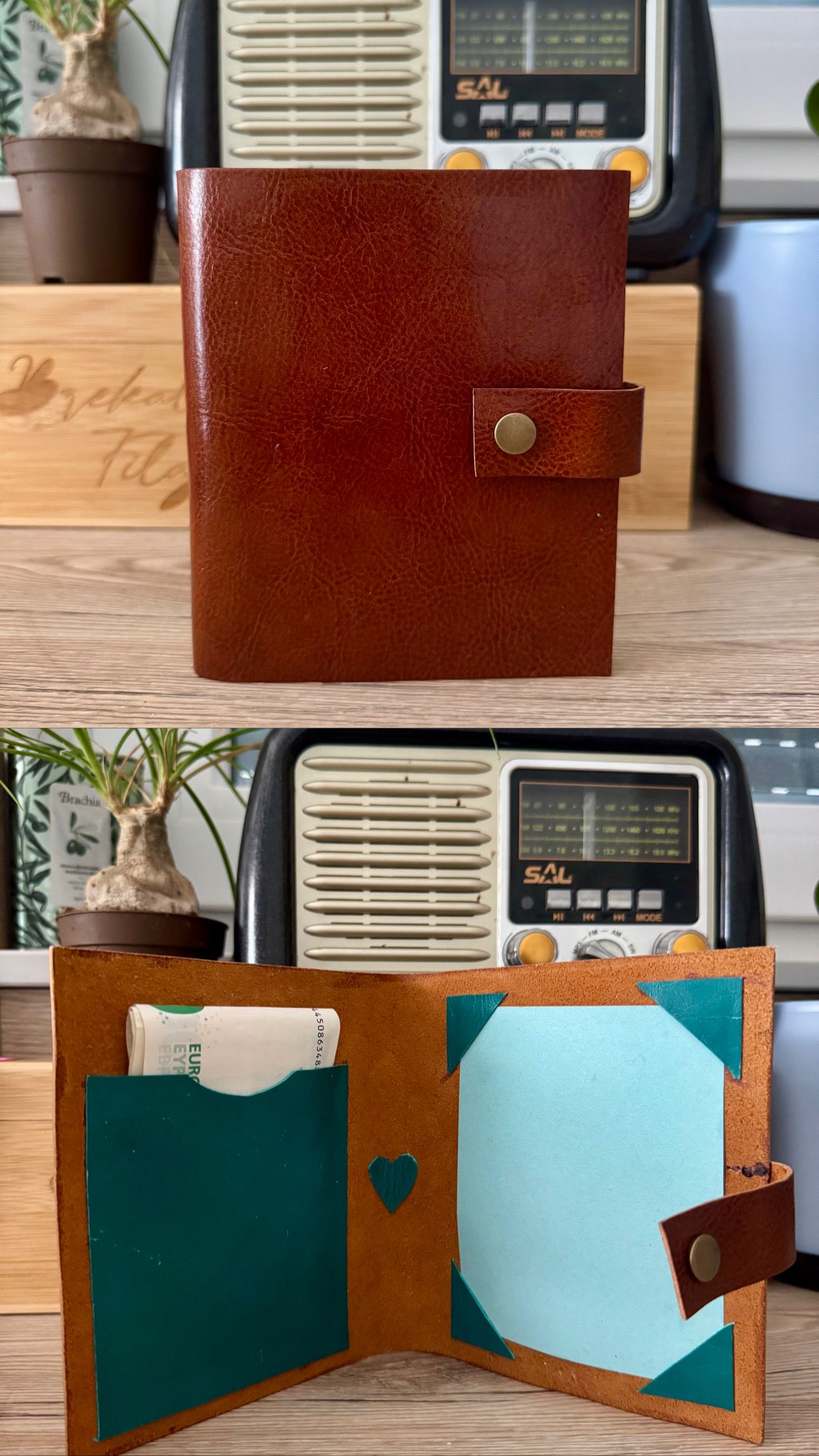 Handmade leather wedding invitation suite